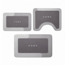 Grey 3 Piece Non-Slip Bath Mat Set  Luxury Thick Memory Foam Bathroom Rugs - thumbnail 1