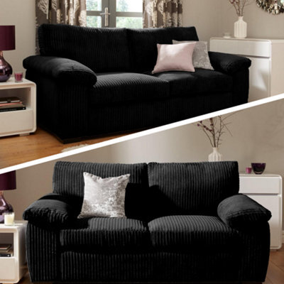 Luxury Life Furniture Collingdale Slate Black Jumbo Cord Upholstered 3 + 2 Sofa Set