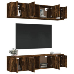 Berkfield Classic 6 Piece Tv Cabinet Set Smoked Oak Engineered Wood - thumbnail 3