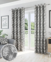 Enhanced Living Oakland Grey Leaf Pattern, Thermal, Room Darkening Pair Of Curtains With Eyelet Top - 66 X 90 Inch (168X229Cm) - thumbnail 1