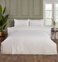 Rapport Home Seersucker Luxury Polyester Duvet Cover Set & Pillowcase Double White