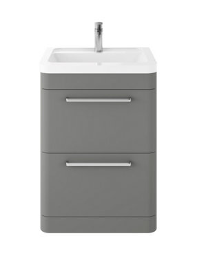 Hudson Reed Solar Floor Standing 2 Drawer Vanity Unit & Ceramic Basin, Cool Grey Matt, 607 X 840 X 450mm - image 1