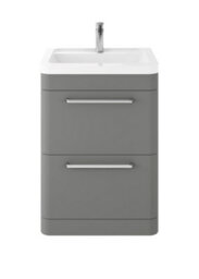 Hudson Reed Solar Floor Standing 2 Drawer Vanity Unit & Ceramic Basin, Cool Grey Matt, 607 X 840 X 450mm - thumbnail 1