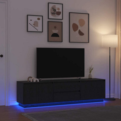 Berkfield Tv Cabinet With Led Lights Black Oak 193.5X41X50 Cm - image 1