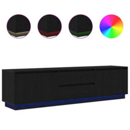 Berkfield Tv Cabinet With Led Lights Black Oak 193.5X41X50 Cm - thumbnail 2