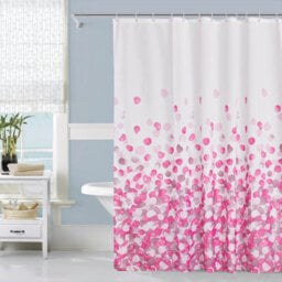 Neel Blue Pink Petals Polyester Shower Curtain, Water-Resistant Bathroom Curtain With 12 Hooks - 180X180Cm - thumbnail 9