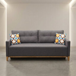 Ariel Fabric Sofa Bed With Foam Wave Springs Wooden Frame Loose Back Cushions Storage 213 X 101 X 91 Cm Grey - thumbnail 1