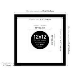"12X12"" Black Picture Frame - 12X12"" Square Frame With 9X9"" Mount For 12X12""/9X9"" Pictures Art Deco Style Room Decor, 1 Pack" - thumbnail 2