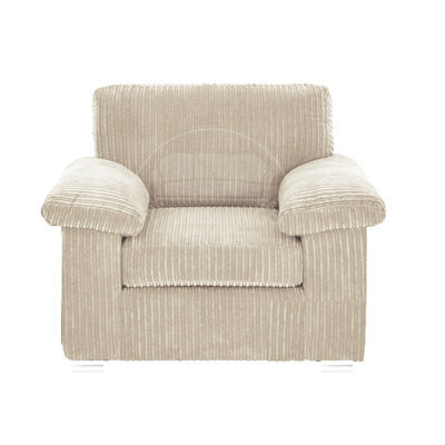 Furnishings For Less UK Delta Large Fabric Armchair Sofa Padded Arms Jumbo Cord Cream