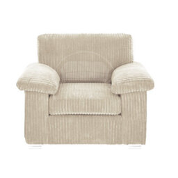 Furnishings For Less UK Delta Large Fabric Armchair Sofa Padded Arms Jumbo Cord Cream
