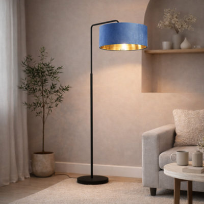 CGC Interiors Cgc Kyra Black Angled Floor Lamp With Navy 45Cm Velvet Lampshade - image 1