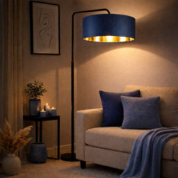 CGC Interiors Cgc Kyra Black Angled Floor Lamp With Navy 45Cm Velvet Lampshade - thumbnail 2
