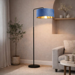 CGC Interiors Cgc Kyra Black Angled Floor Lamp With Navy 45Cm Velvet Lampshade