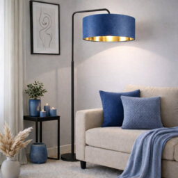 CGC Interiors Cgc Kyra Black Angled Floor Lamp With Navy 45Cm Velvet Lampshade - thumbnail 3