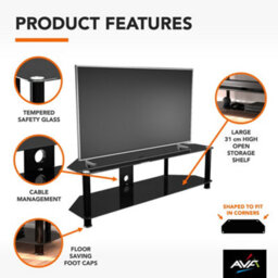 "Avf Classic 1.4M Glass Corner Tv Stand With Cable Management For Tvs Up To 65"" - Black" - thumbnail 5