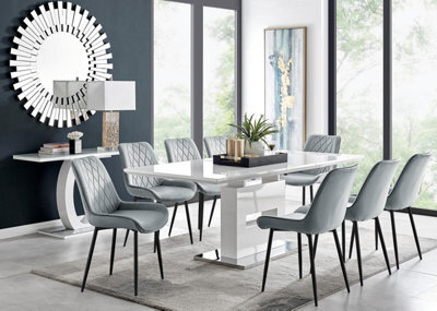 Furniturebox Uk Arezzo Large Extending Dining Table And 8 Grey Pesaro Black Leg Chairs - image 1
