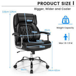 Costway Pu Leather Office Chair Padded Modern Executive Chair Ergonomic Computer Desk - thumbnail 2