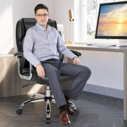 Costway Pu Leather Office Chair Padded Modern Executive Chair Ergonomic Computer Desk - thumbnail 3
