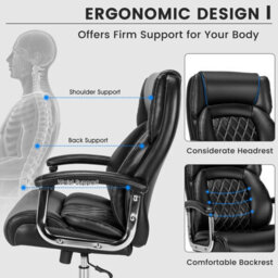 Costway Pu Leather Office Chair Padded Modern Executive Chair Ergonomic Computer Desk - thumbnail 4