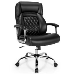 Costway Pu Leather Office Chair Padded Modern Executive Chair Ergonomic Computer Desk