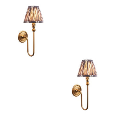 Loops Elegant 2 Pack Dimmable Wall Lights With Brass Finish And Grey Shades - image 1