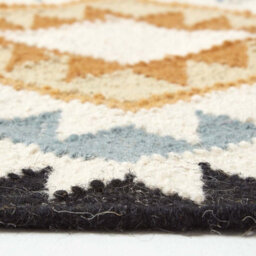 Homescapes Agra Handwoven Ochre Gold, Silver Grey And Black Diamond Pattern Kilim Wool Rug, 66 X 200 Cm - thumbnail 4