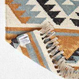 Homescapes Agra Handwoven Ochre Gold, Silver Grey And Black Diamond Pattern Kilim Wool Rug, 66 X 200 Cm - thumbnail 5