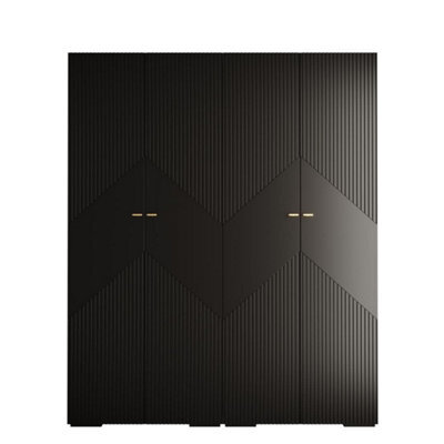 Arte Manhattan Ii Modern Spacious Hinged Door Wardrobe W2000mm H2370mm D470mm - Sleek Black, 4 Doors, 20 Shelves - image 1