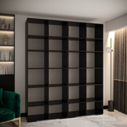 Arte Manhattan Ii Modern Spacious Hinged Door Wardrobe W2000mm H2370mm D470mm - Sleek Black, 4 Doors, 20 Shelves - thumbnail 4