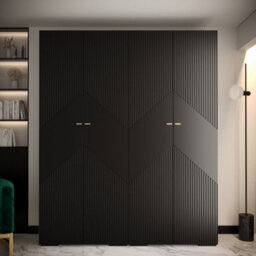 Arte Manhattan Ii Modern Spacious Hinged Door Wardrobe W2000mm H2370mm D470mm - Sleek Black, 4 Doors, 20 Shelves - thumbnail 2