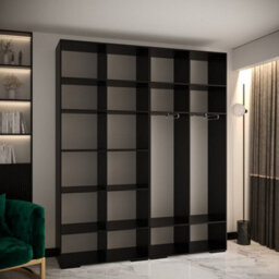 Arte Manhattan Ii Modern Spacious Hinged Door Wardrobe W2000mm H2370mm D470mm - Sleek Black, 4 Doors, 20 Shelves - thumbnail 7