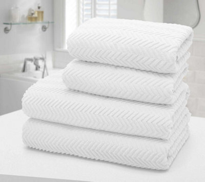 Velosso 4Pc Chevron Jacquard Cotton Hand And Bath Towel Set Soft & Absorbent Cotton Towels White