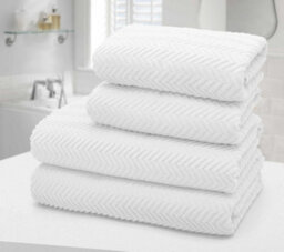 Velosso 4Pc Chevron Jacquard Cotton Hand And Bath Towel Set Soft & Absorbent Cotton Towels White