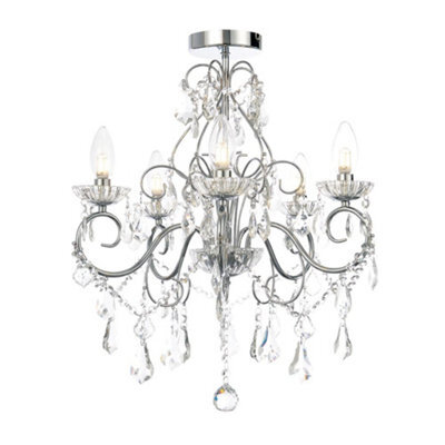 Plum&clay Amy Traditional Five Light Crystal Chandelier Ip44 Rated Ceiling Light