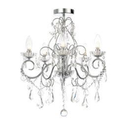 Plum&clay Amy Traditional Five Light Crystal Chandelier Ip44 Rated Ceiling Light