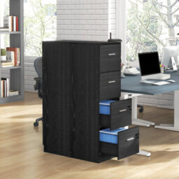 Homcom 4 Drawer File Cabinet Locking Filing Cabinet, Black Wood Effect - thumbnail 7