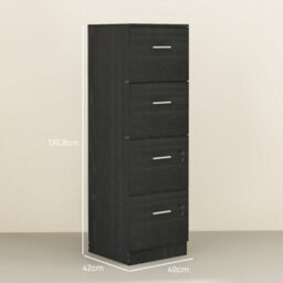 Homcom 4 Drawer File Cabinet Locking Filing Cabinet, Black Wood Effect - thumbnail 3