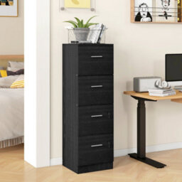 Homcom 4 Drawer File Cabinet Locking Filing Cabinet, Black Wood Effect