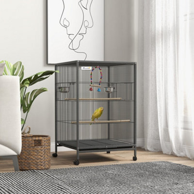 Pawhut Bird Cage With Rolling Stand For Small Birds - Grey - image 1