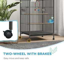 Pawhut Bird Cage With Rolling Stand For Small Birds - Grey - thumbnail 7