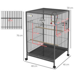 Pawhut Bird Cage With Rolling Stand For Small Birds - Grey - thumbnail 3