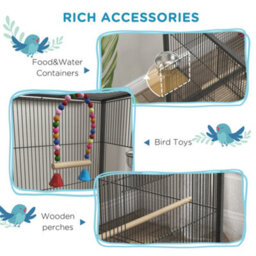 Pawhut Bird Cage With Rolling Stand For Small Birds - Grey - thumbnail 5