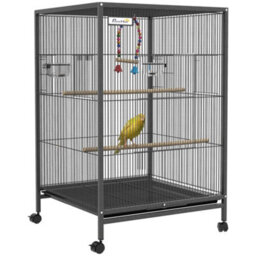 Pawhut Bird Cage With Rolling Stand For Small Birds - Grey - thumbnail 2