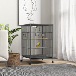 Pawhut Bird Cage With Rolling Stand For Small Birds - Grey - thumbnail 1