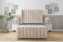 "Sloomy Melbourne Sand Naples Bed Frame With Mattress  With 50"" Upholstered Wingback Headboard 4'6 Double" - thumbnail 1