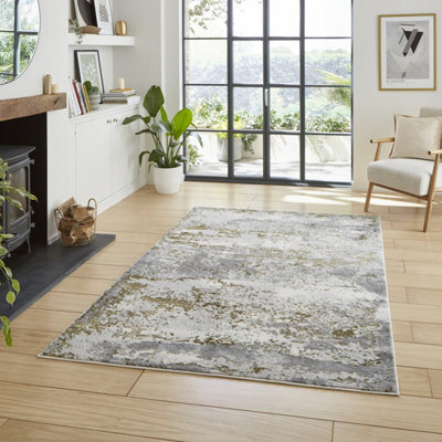 Gold Modern Abstract Easy To Clean Dining Room Bedroom & Living Room Rug-160Cm X 230Cm - image 1