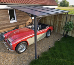 Aluminium Lean To Pergola Carport With Tinted Polycarbonate Roof, Grey, 3.0X3.6M
