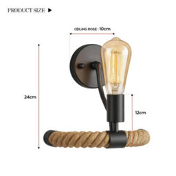 Black Hemp Rope Wall Lamp With Bulb E27 Wall Light Fixture For Bedroom, Living Room, Corridor, Hallway, Cafe - thumbnail 2