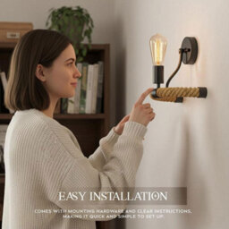 Black Hemp Rope Wall Lamp With Bulb E27 Wall Light Fixture For Bedroom, Living Room, Corridor, Hallway, Cafe - thumbnail 3