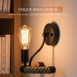 Black Hemp Rope Wall Lamp With Bulb E27 Wall Light Fixture For Bedroom, Living Room, Corridor, Hallway, Cafe - thumbnail 4